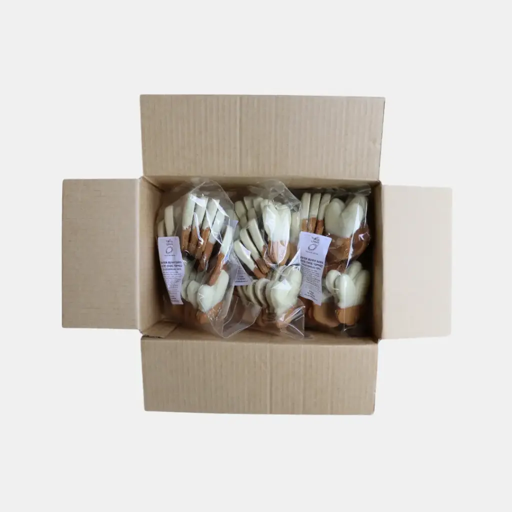 Gingerbread Bunny Ears White Choc Topped Easter Cookies Bulk 375g Bag x 4 Carton
