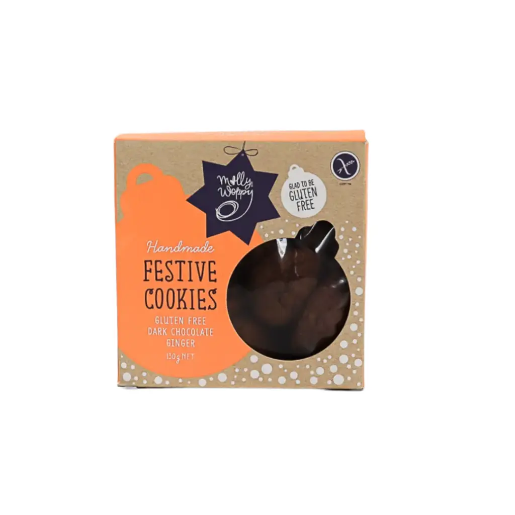Cookies Festive Gluten Free Dark Chocolate Ginger Christmas 130g x 12 Carton