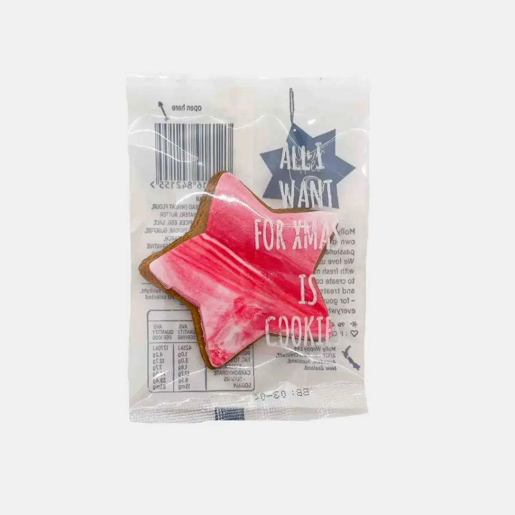 Gingerbread Festive Star Red White Marble Iced Cookie Christmas Grab'N'Go 24g 