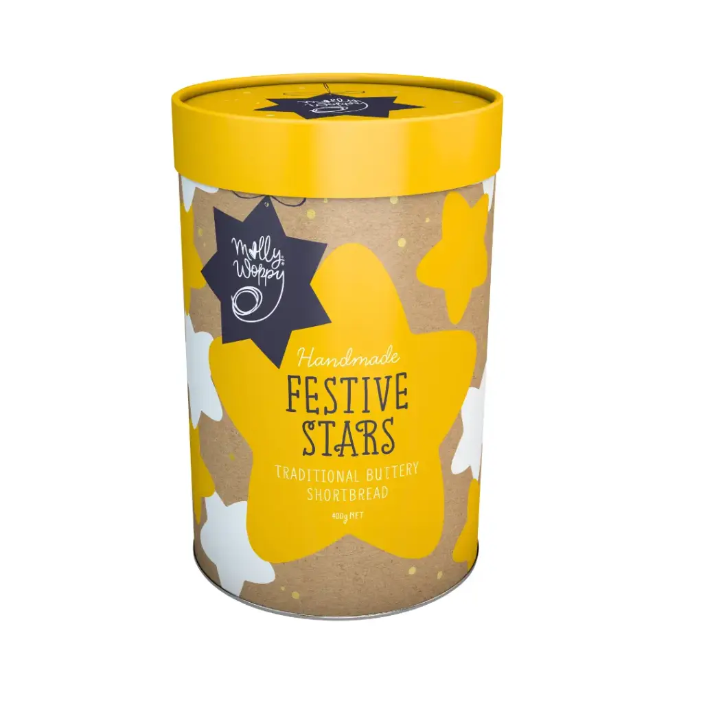 Shortbread Festive Stars Cylinder Christmas Gift Cookies 400g
