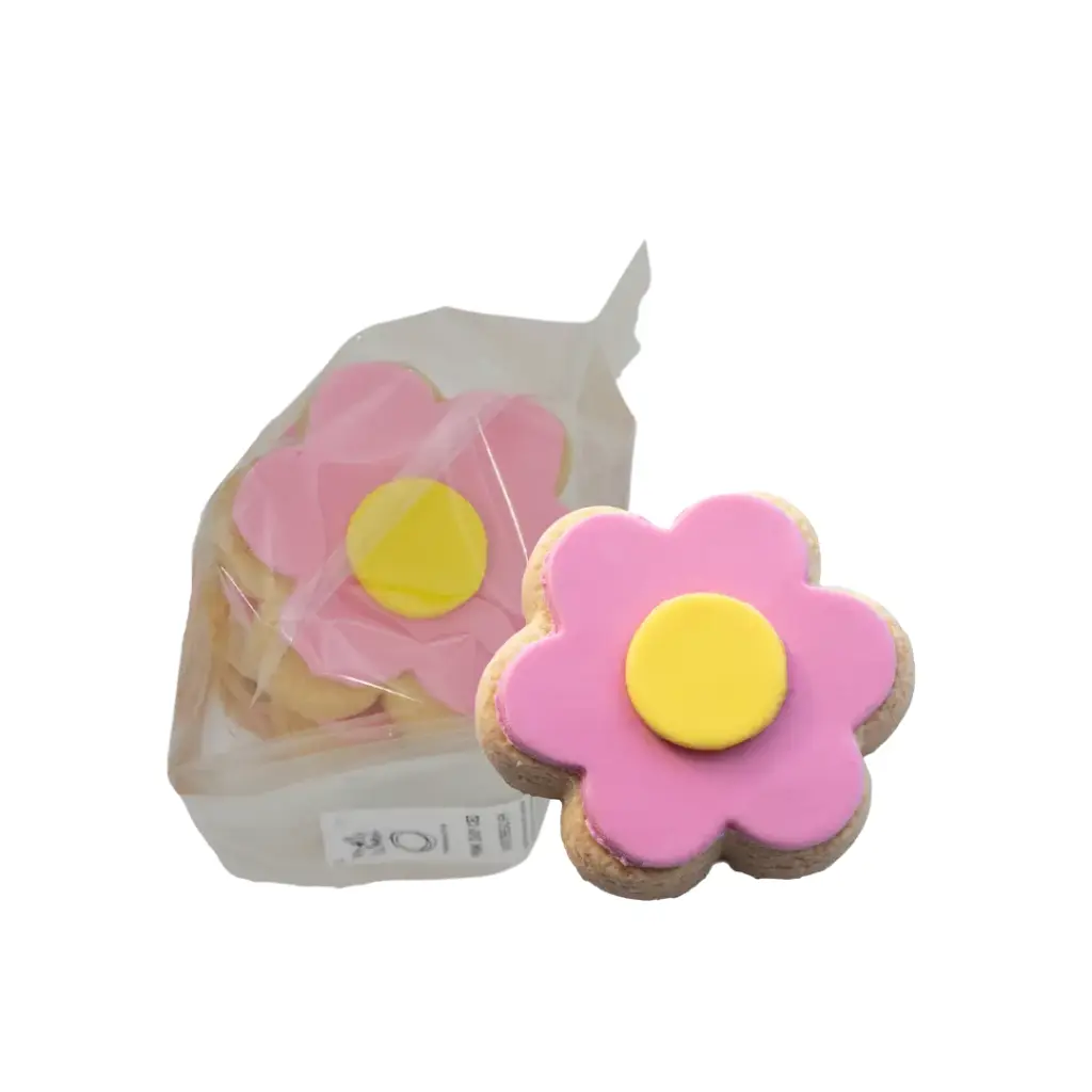 Shortbread Pink Daisy Iced Cookies 58g Cafe Bulk 6/Pk