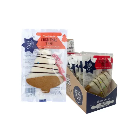[XRT43] Gingerbread Festive Large Tree White Choc Topped Decorated Cookie Christmas  Grab'N'Go 44g 18/Slv
