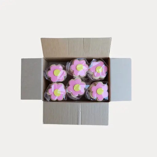 [SBD10] Shortbread Pink Daisy Iced Cookies 58g Cafe Bulk 6/Pk x 6 Carton