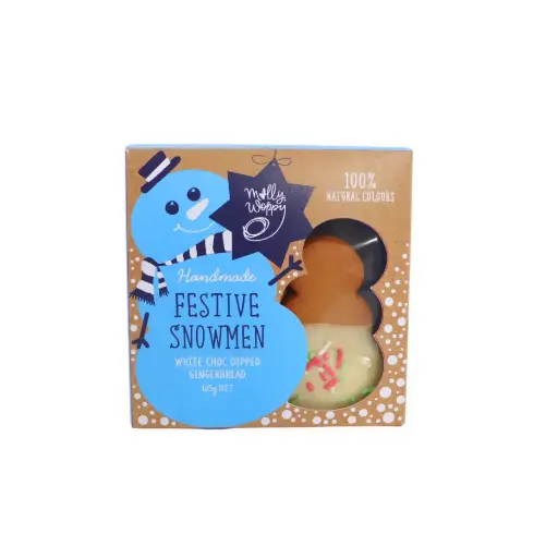 [XRO10] Gingerbread Festive Snowman White Choc Dipped Festive Cookies 165g x 12 Carton 